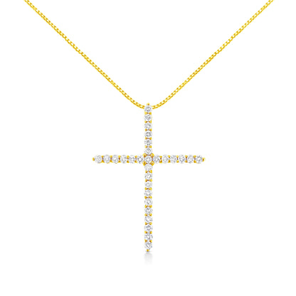 10K Yellow Gold Plated .925 Sterling Silver 3.0 Cttw Prong-Set Round Brilliant Cut Diamond Cross 18" Pendant Necklace (J-K Color, I1-I2 Clarity) Bids.com