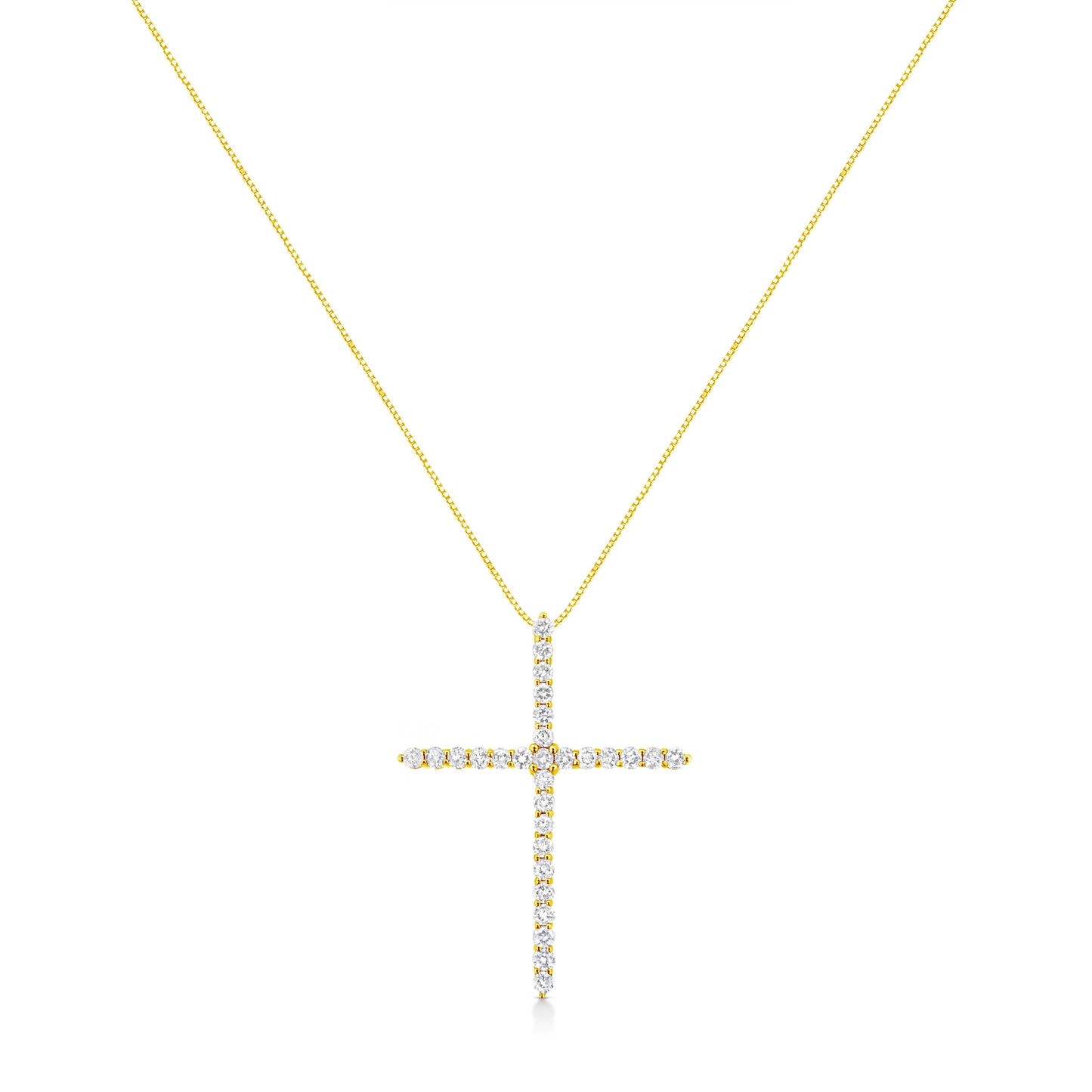 10K Yellow Gold 3.00 cttw Round-Cut Diamond Cross 18" Pendant Necklace (J-K Color, I1-I2 Clarity) Bids.com