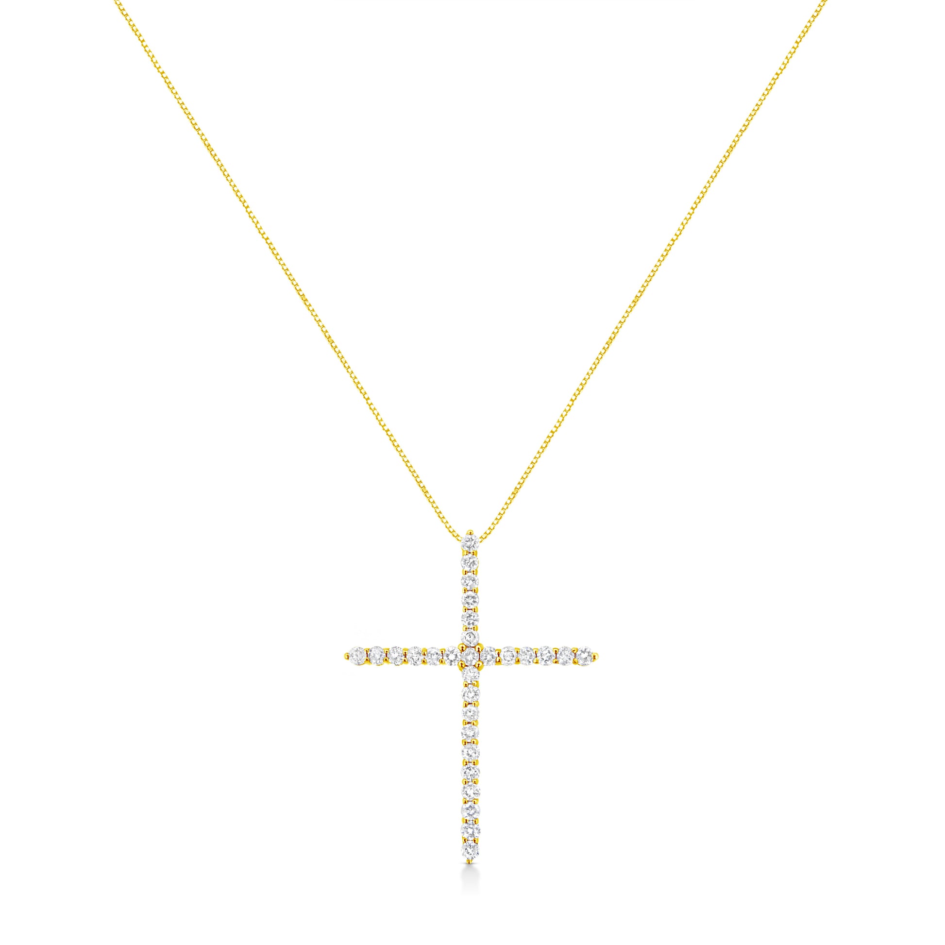 10K Yellow Gold 3.00 cttw Round-Cut Diamond Cross 18" Pendant Necklace (J-K Color, I1-I2 Clarity) Bids.com