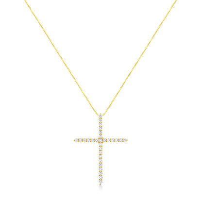 10K Yellow Gold 3.00 cttw Round-Cut Diamond Cross 18" Pendant Necklace (J-K Color, I1-I2 Clarity) Bids.com