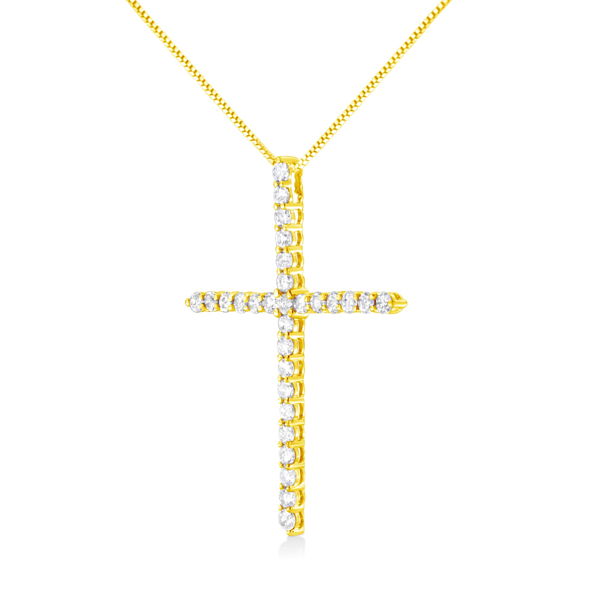 10K Yellow Gold 3.00 cttw Round-Cut Diamond Cross 18" Pendant Necklace (J-K Color, I1-I2 Clarity) Bids.com