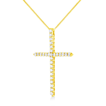 10K Yellow Gold 3.00 cttw Round-Cut Diamond Cross 18" Pendant Necklace (J-K Color, I1-I2 Clarity) Bids.com
