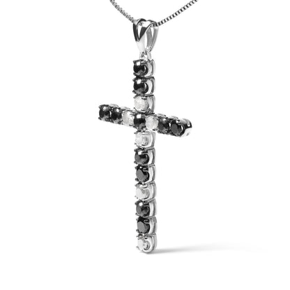 .925 Sterling Silver 2.0 Cttw Prong Set Round Natural Treated Black and White Diamond Cross Pendant Necklace - 18" (Black/H-I Color, I3 Clarity) Bids.com