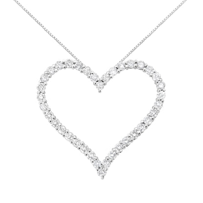 .925 Sterling Silver 3.0 cttw Round-Cut Diamond Open Heart Pendant Necklace (I-J Color, I2-I3 Clarity) - 18" Bids.com