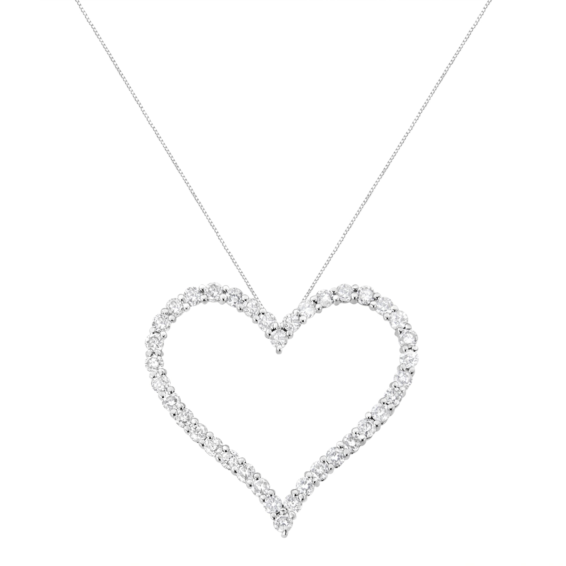 .925 Sterling Silver 3.0 cttw Round-Cut Diamond Open Heart Pendant Necklace (I-J Color, I2-I3 Clarity) - 18" Bids.com