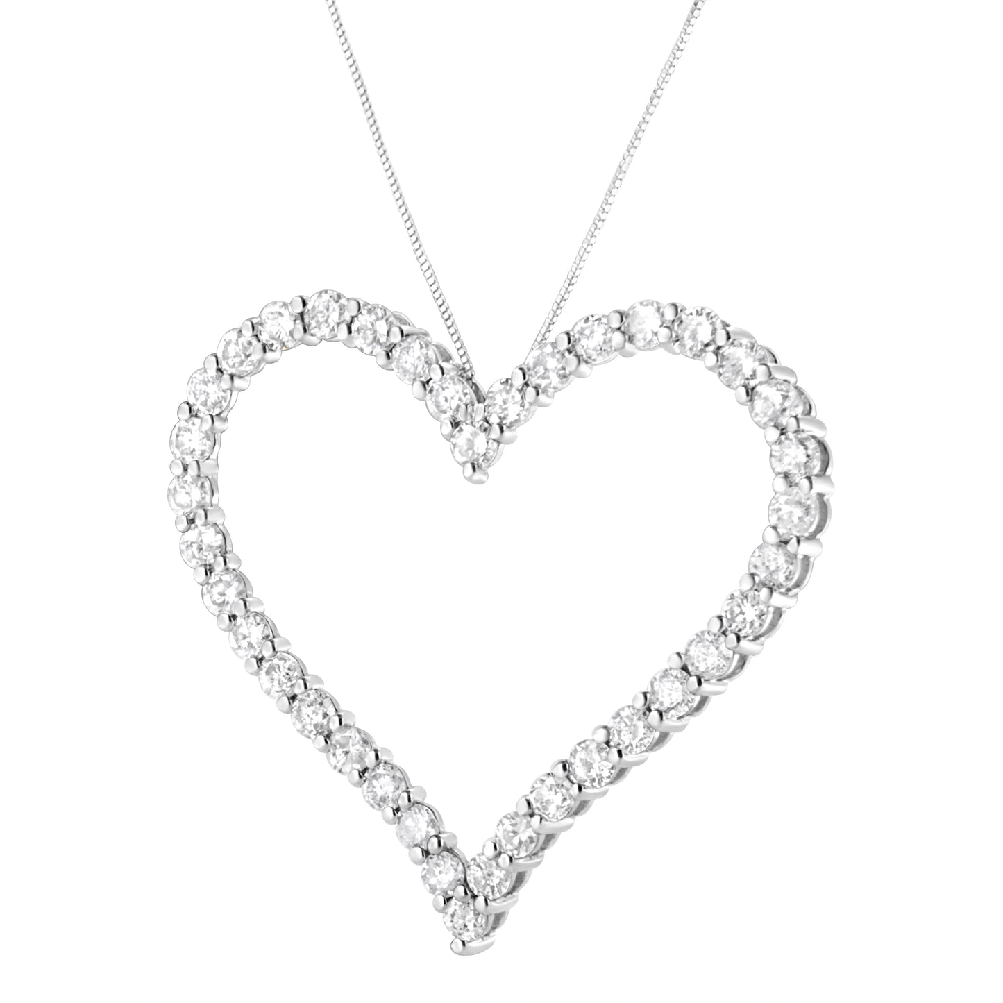 .925 Sterling Silver 3.0 cttw Round-Cut Diamond Open Heart Pendant Necklace (I-J Color, I2-I3 Clarity) - 18" Bids.com