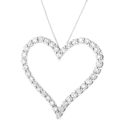 .925 Sterling Silver 3.0 cttw Round-Cut Diamond Open Heart Pendant Necklace (I-J Color, I2-I3 Clarity) - 18" Bids.com