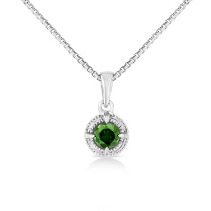 .925 Sterling Silver 3/4 Cttw Treated Blue Diamond Solitaire 18" Milgrain Pendant Necklace (Blue Color, I1-I2 Clarity) Bids.com