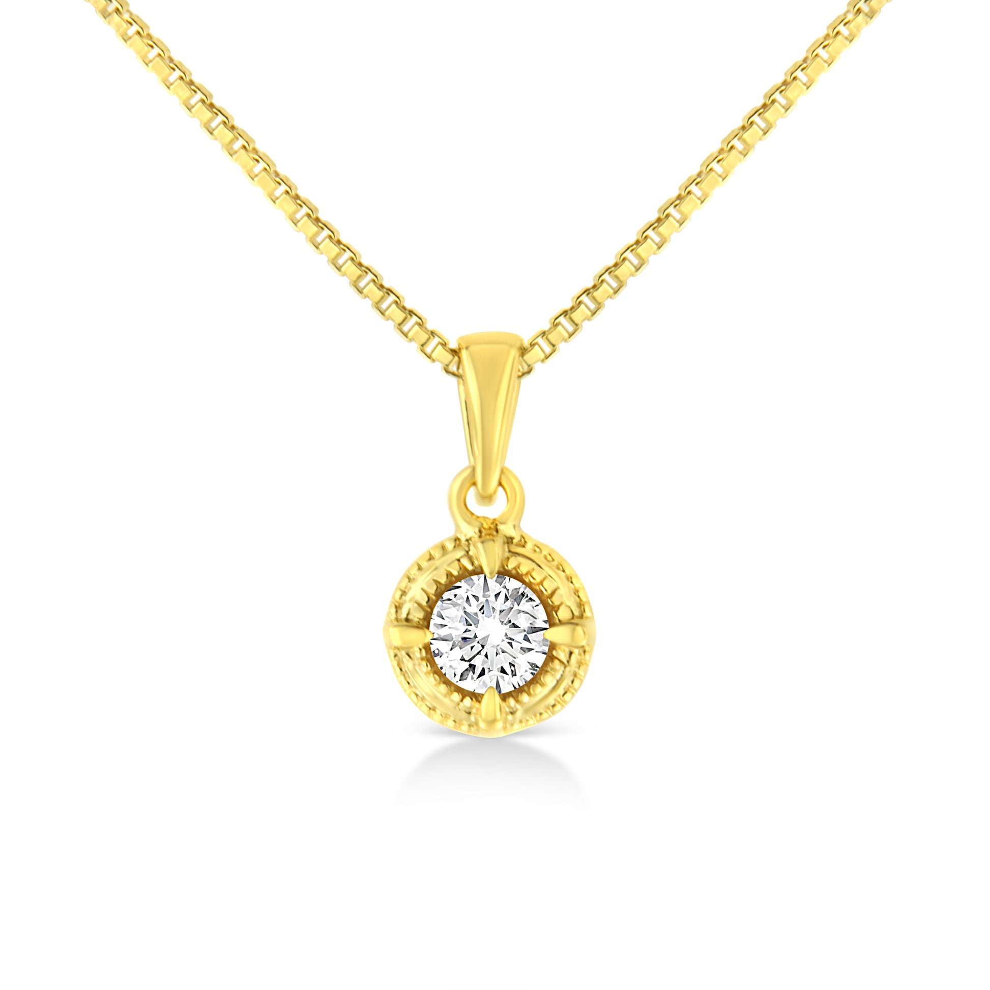 14K Yellow Gold Plated .925 Sterling Silver 1/2 Cttw Brilliant Round Cut Diamond Solitaire Milgrain 18" Pendant Necklace (K-L Color, I2-I3 Clarity) Bids.com