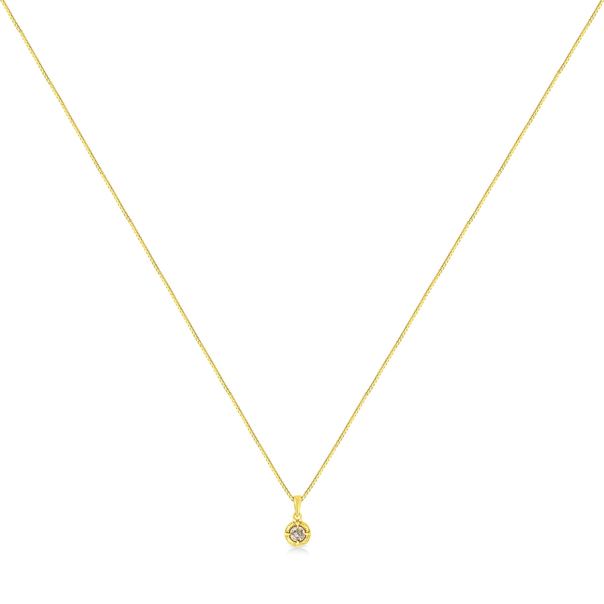 14K Yellow Gold Plated .925 Sterling Silver 1/2 Cttw Brilliant Round Cut Diamond Solitaire Milgrain 18" Pendant Necklace (K-L Color, I2-I3 Clarity) Bids.com