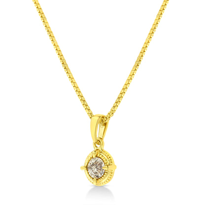 14K Yellow Gold Plated .925 Sterling Silver 1/2 Cttw Brilliant Round Cut Diamond Solitaire Milgrain 18" Pendant Necklace (K-L Color, I2-I3 Clarity) Bids.com
