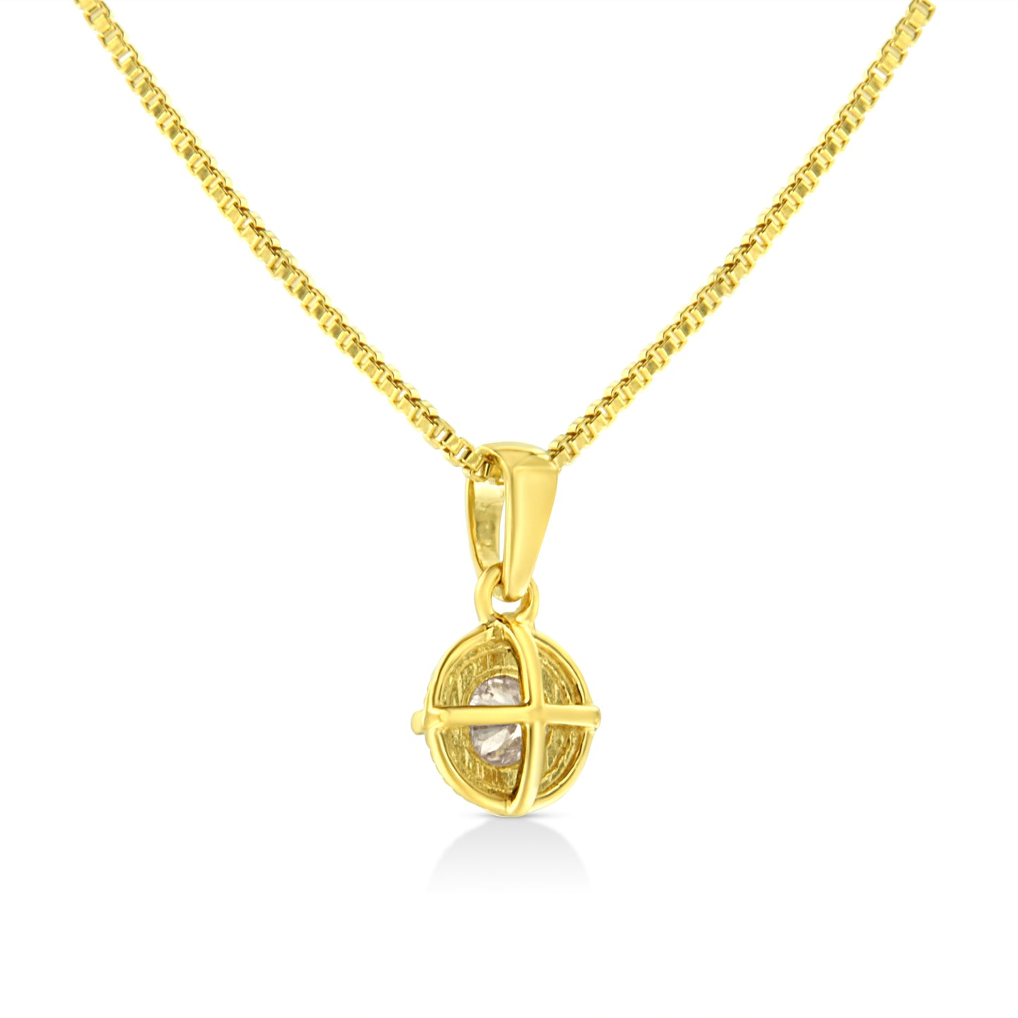 14K Yellow Gold Plated .925 Sterling Silver 1/2 Cttw Brilliant Round Cut Diamond Solitaire Milgrain 18" Pendant Necklace (K-L Color, I2-I3 Clarity) Bids.com