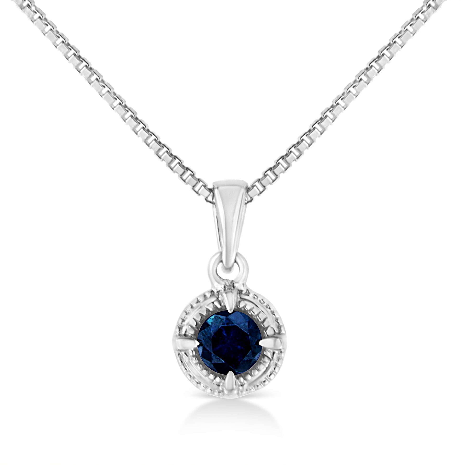 .925 Sterling Silver 3/4 Cttw Treated Blue Diamond Solitaire 18" Milgrain Pendant Necklace (Blue Color, I1-I2 Clarity) Bids.com