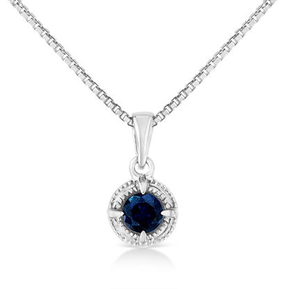 .925 Sterling Silver 3/4 Cttw Treated Blue Diamond Solitaire 18" Milgrain Pendant Necklace (Blue Color, I1-I2 Clarity) Bids.com