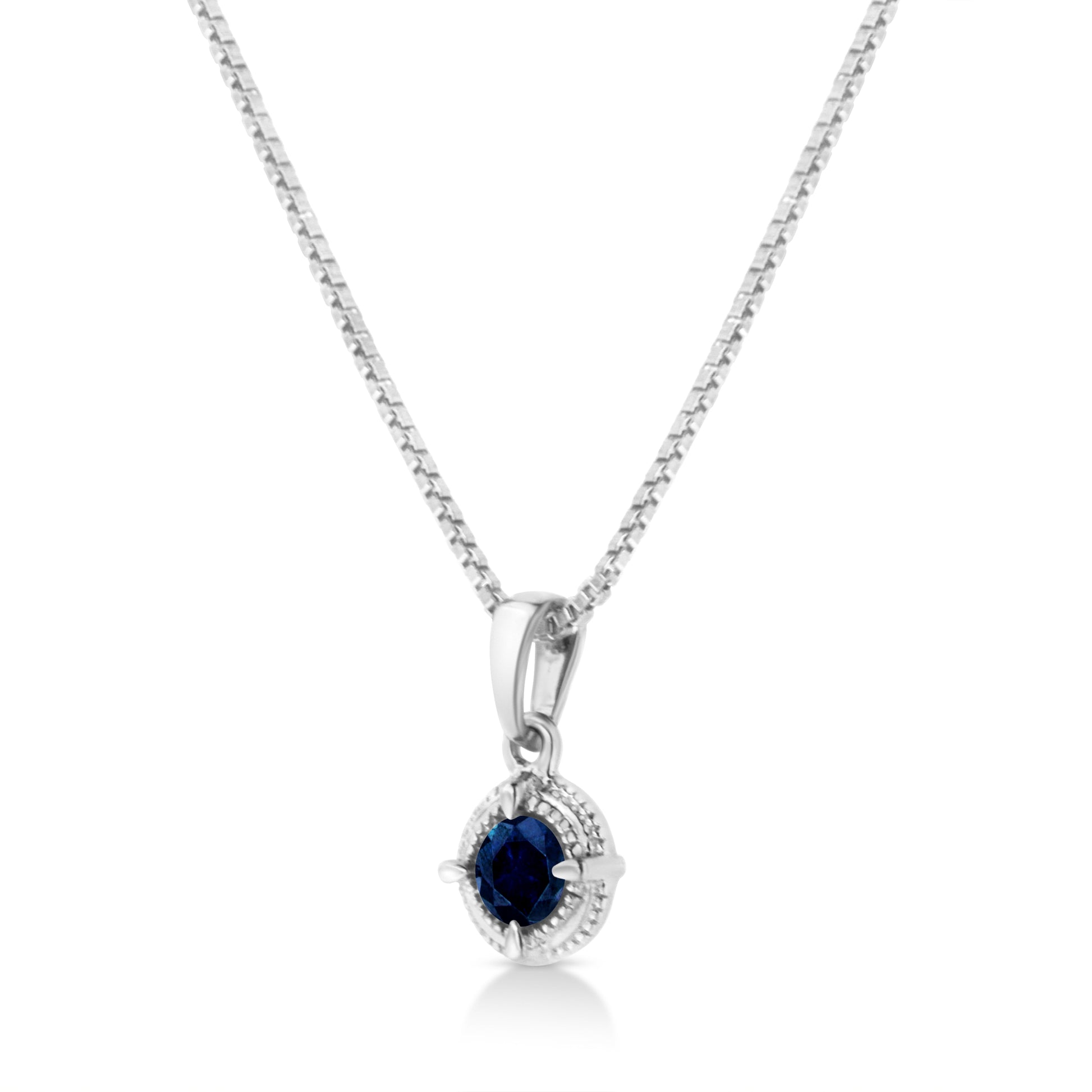 .925 Sterling Silver 3/4 Cttw Treated Blue Diamond Solitaire 18" Milgrain Pendant Necklace (Blue Color, I1-I2 Clarity) Bids.com