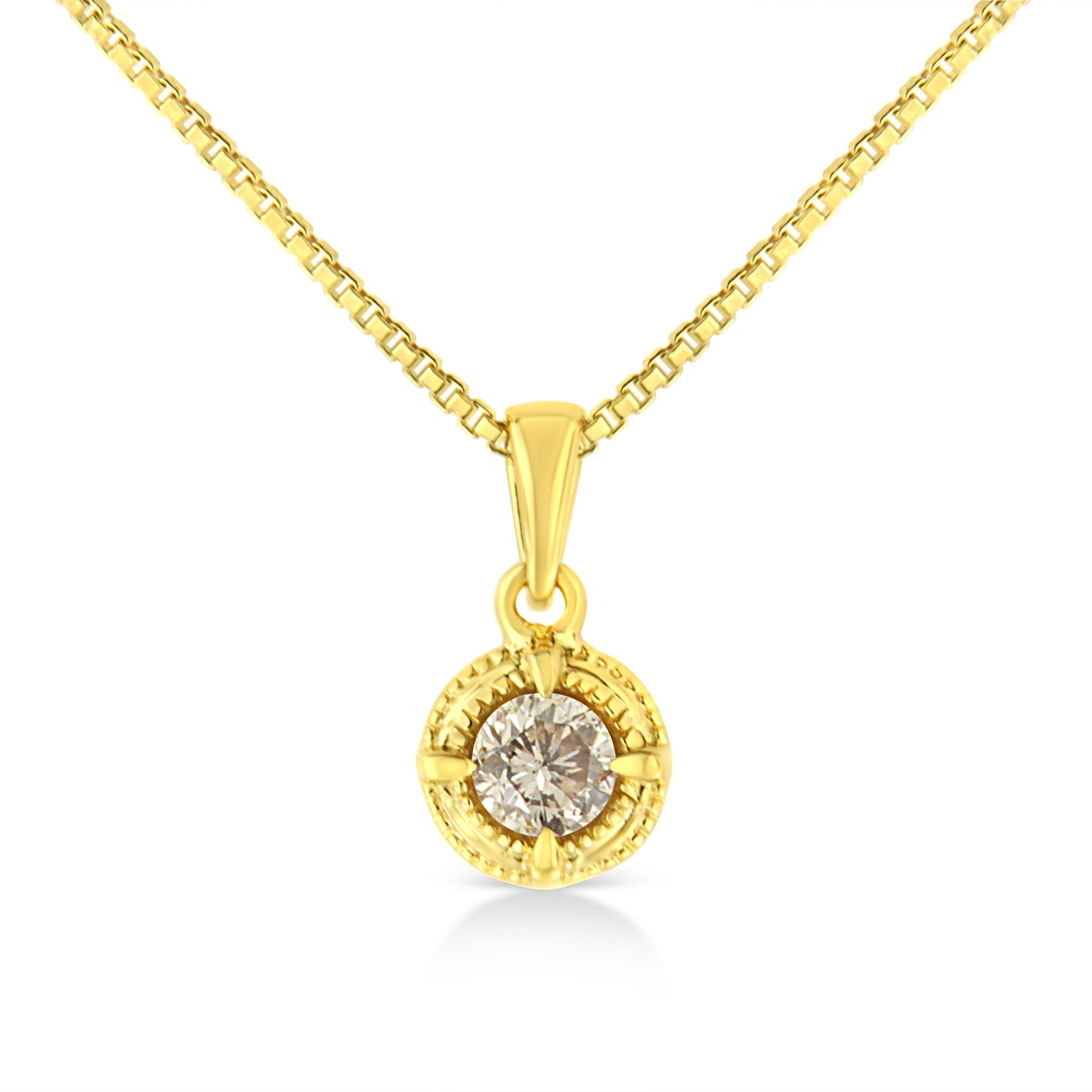14K Yellow Gold Plated .925 Sterling Silver 1/2 Cttw Brilliant Round Cut Diamond Solitaire Milgrain 18" Pendant Necklace (K-L Color, I2-I3 Clarity) Bids.com