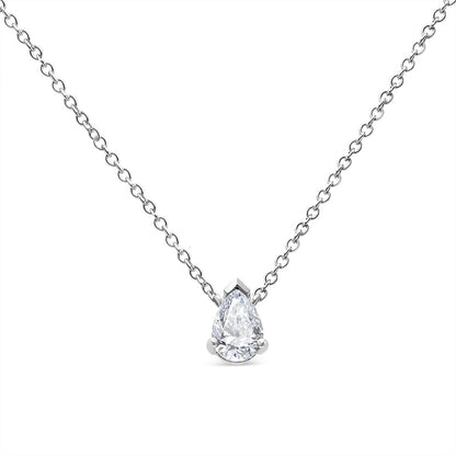 AGS Certified 14K White Gold 1/2 Cttw Diamond Pear 18" Pendant Necklace (H-I Color, VS2-SI1 Clarity) Bids.com