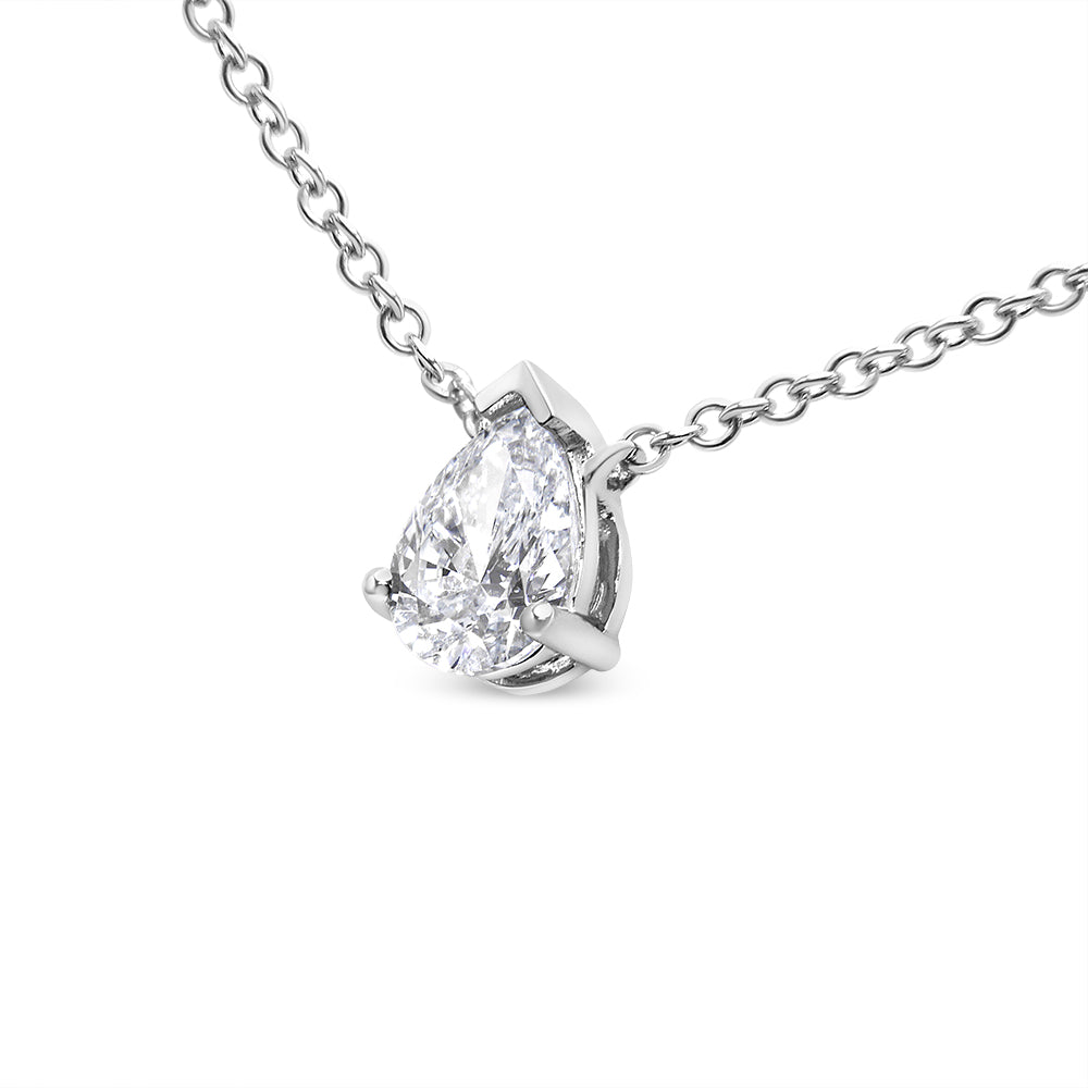 14K White Gold 1/2 Cttw Lab Grown Pear Shape Solitaire Diamond Pendent 18" Necklace (F-G Color, VS2-SI1 Clarity) Bids.com