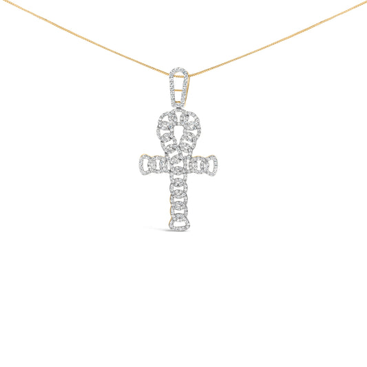 10K Yellow Gold 1.00 Cttw Ankh Cross Pendant (H-I Color, SI1-SI2 Clarity) -18" Inches Bids.com