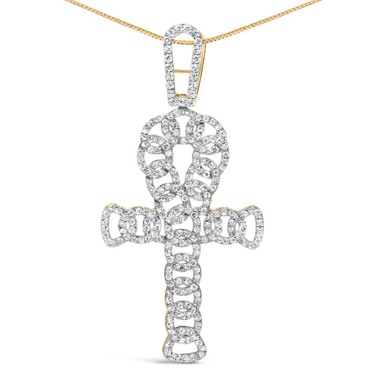 10K Yellow Gold 1.00 Cttw Ankh Cross Pendant (H-I Color, SI1-SI2 Clarity) -18" Inches Bids.com