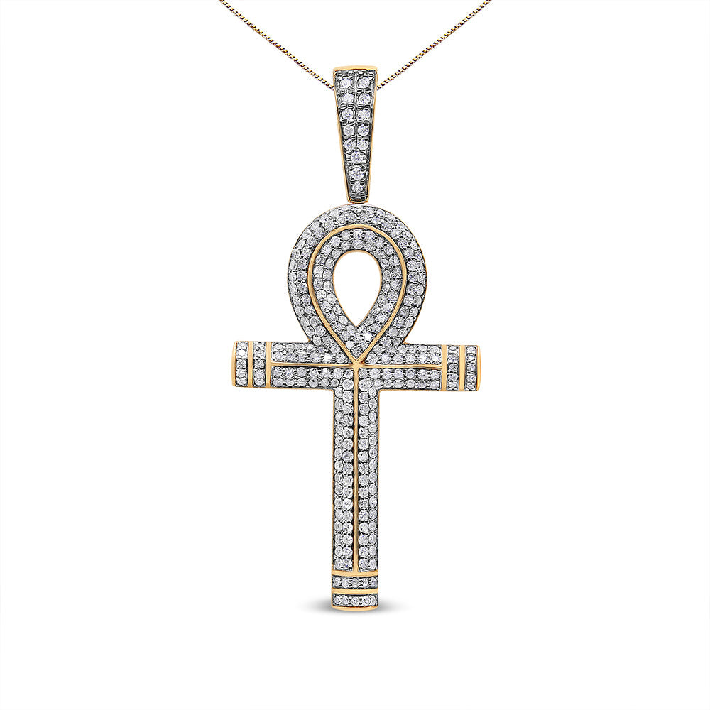 10K Yellow Gold 1 7/8 Cttw Round Diamond Ankh Cross Pendant Necklace for Men (H-I Color, SI1-SI2 Clarity) - NO CHAIN INCLUDED Bids.com