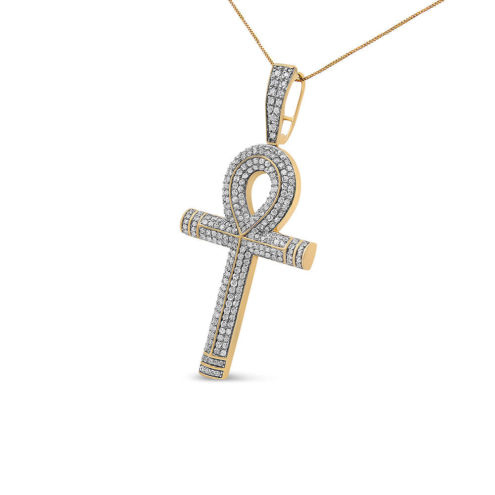 10K Yellow Gold 1 7/8 Cttw Round Diamond Ankh Cross Pendant Necklace for Men (H-I Color, SI1-SI2 Clarity) - NO CHAIN INCLUDED Bids.com
