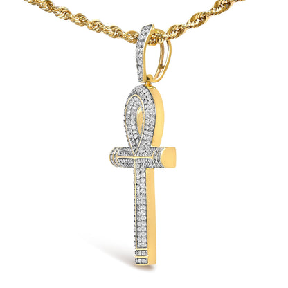 10K Yellow Gold 1 7/8 Cttw Round Diamond Ankh Men's Pendant Necklace Bids.com