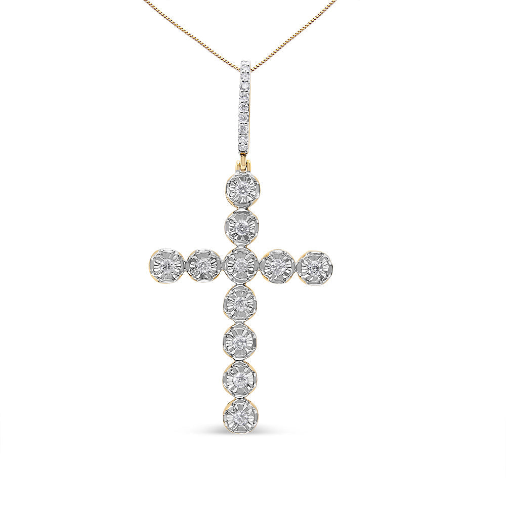 10K Yellow Gold 5/8 Cttw Miracle Set Round Diamond Circle Link Cross Pendant Necklace for Men (H-I Color, SI1-SI2 Clarity) - NO CHAIN INCLUDED Bids.com
