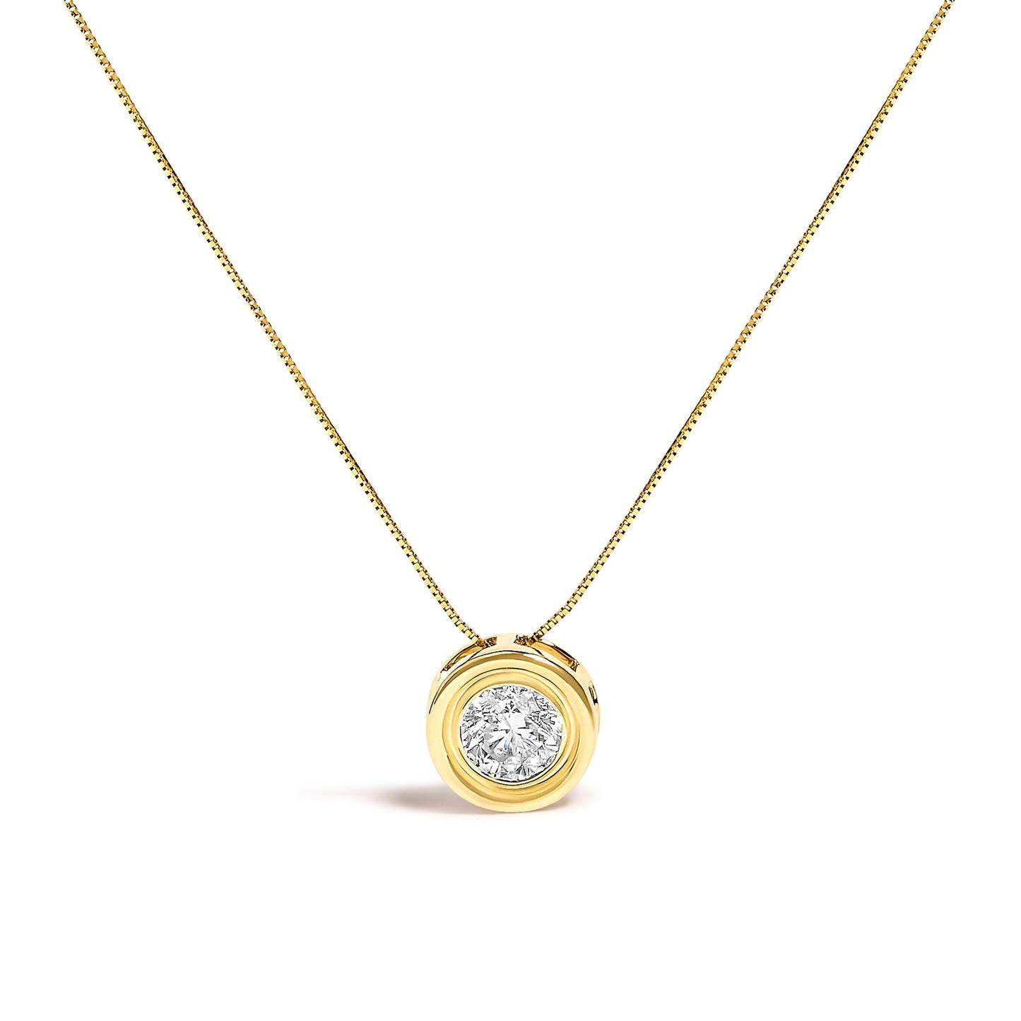 14K Yellow Gold 1 3/8 Cttw Bezel Set Round Diamond Solitaire Pendant Necklace Bids.com