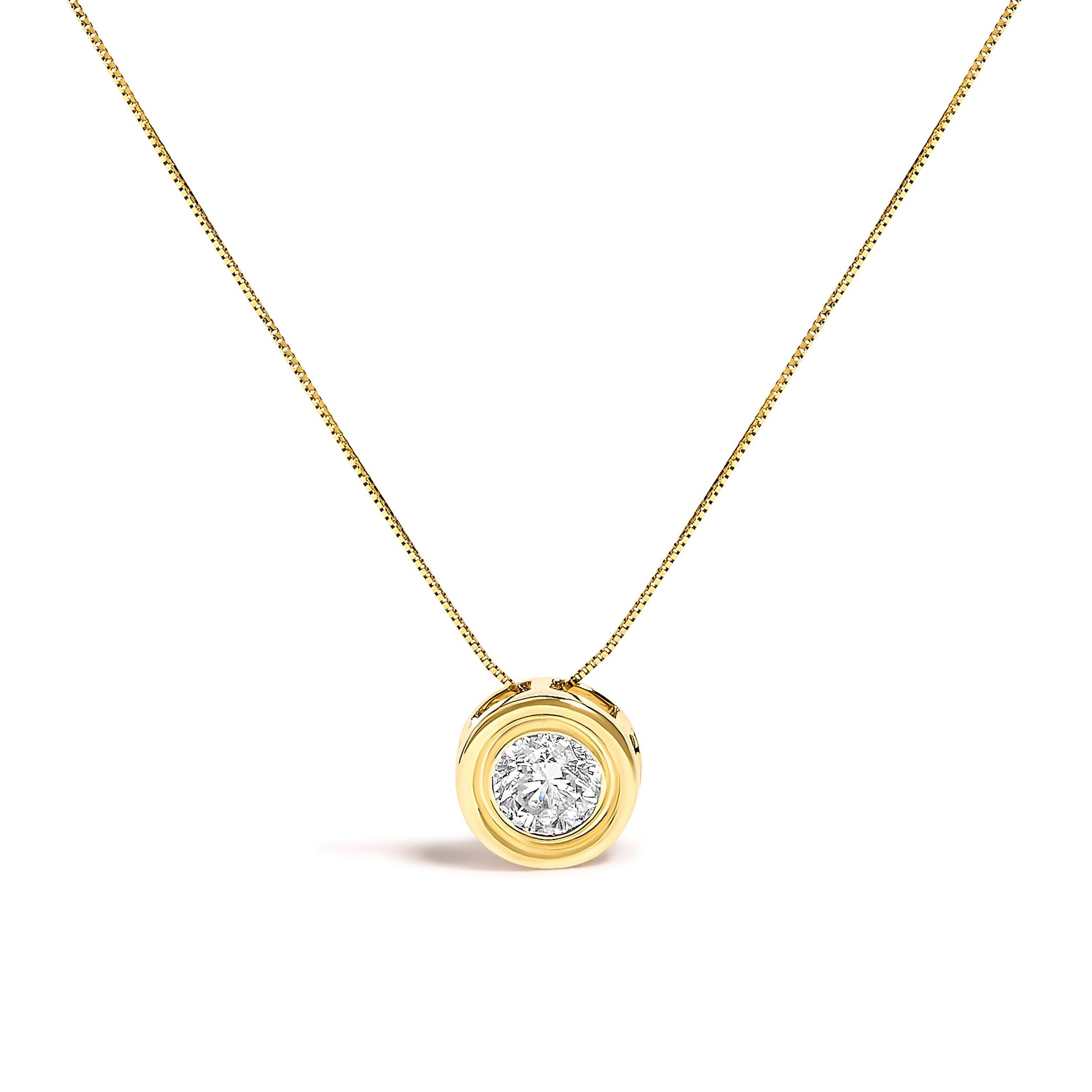 14K Yellow Gold 1 3/8 Cttw Bezel Set Round Diamond Solitaire Pendant Necklace Bids.com