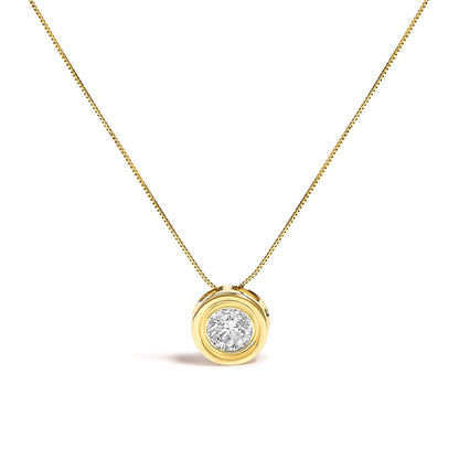 14K Yellow Gold 1 3/8 Cttw Bezel Set Round Diamond Solitaire Pendant Necklace Bids.com