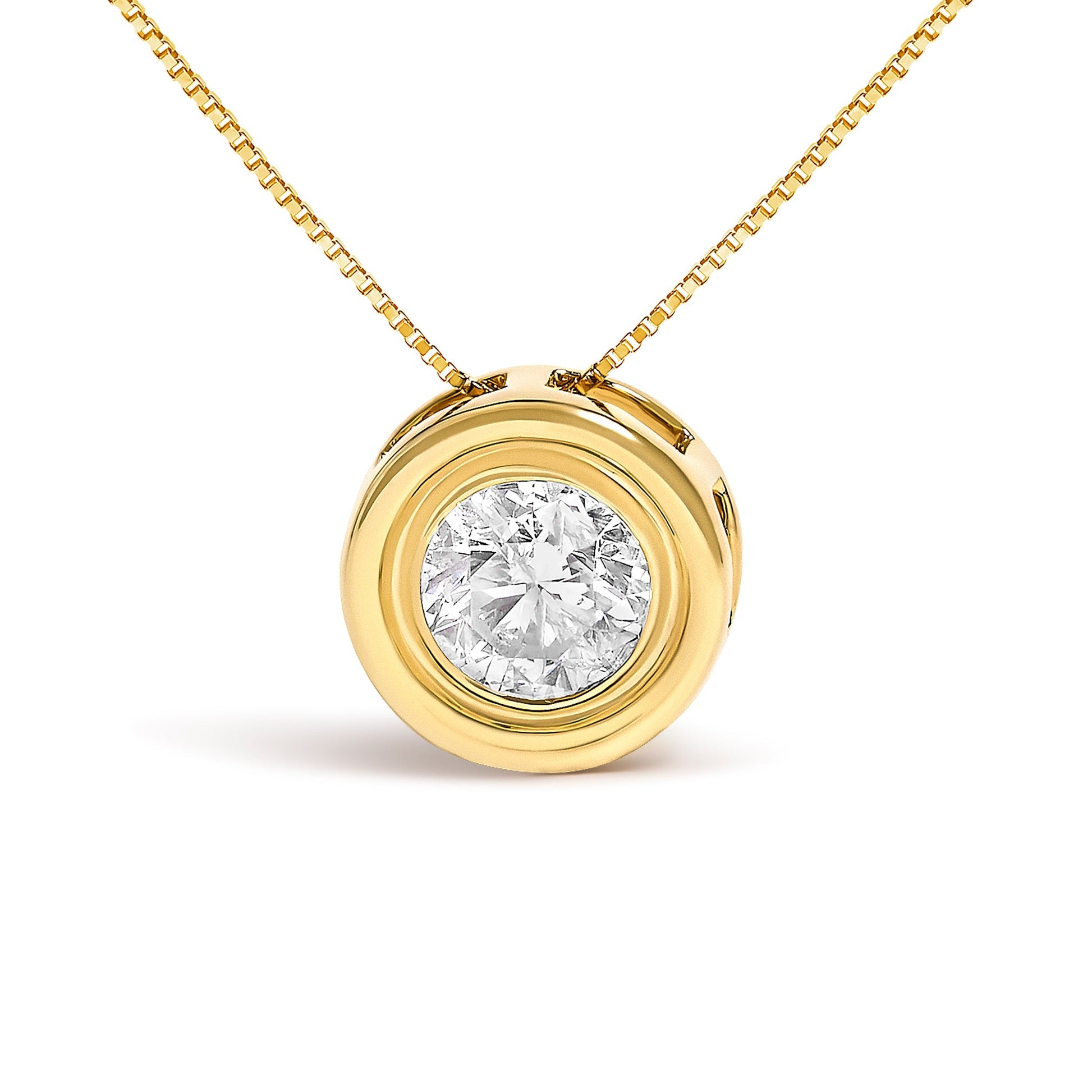 14K Yellow Gold 1 3/8 Cttw Bezel Set Round Diamond Solitaire Pendant Necklace Bids.com