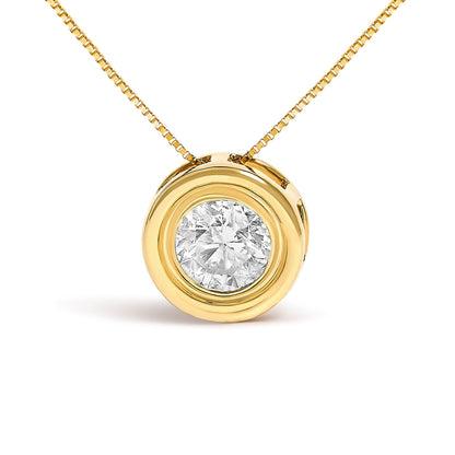 14K Yellow Gold 1 3/8 Cttw Bezel Set Round Diamond Solitaire Pendant Necklace Bids.com