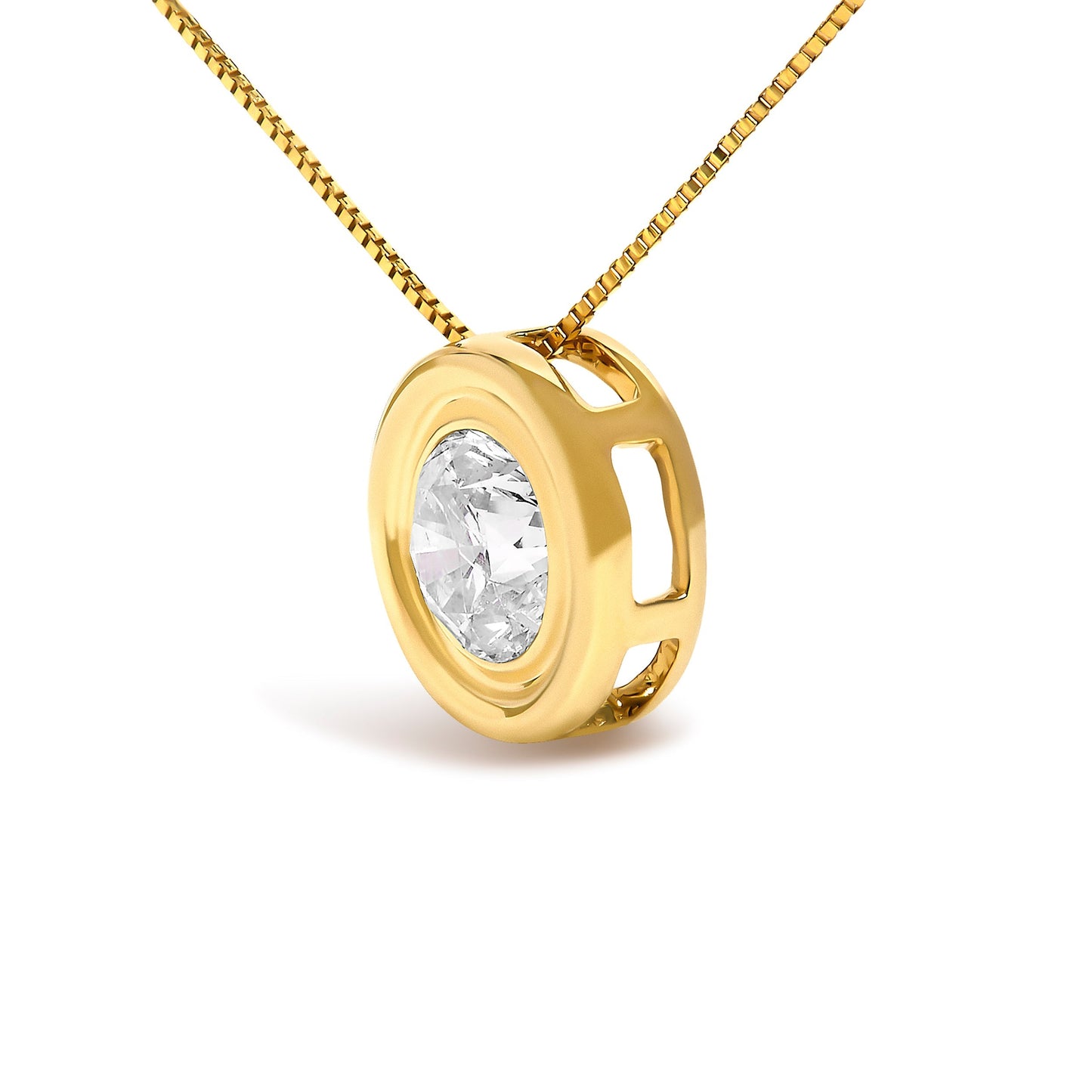 14K Yellow Gold 1 3/8 Cttw Bezel Set Round Diamond Solitaire Pendant Necklace Bids.com