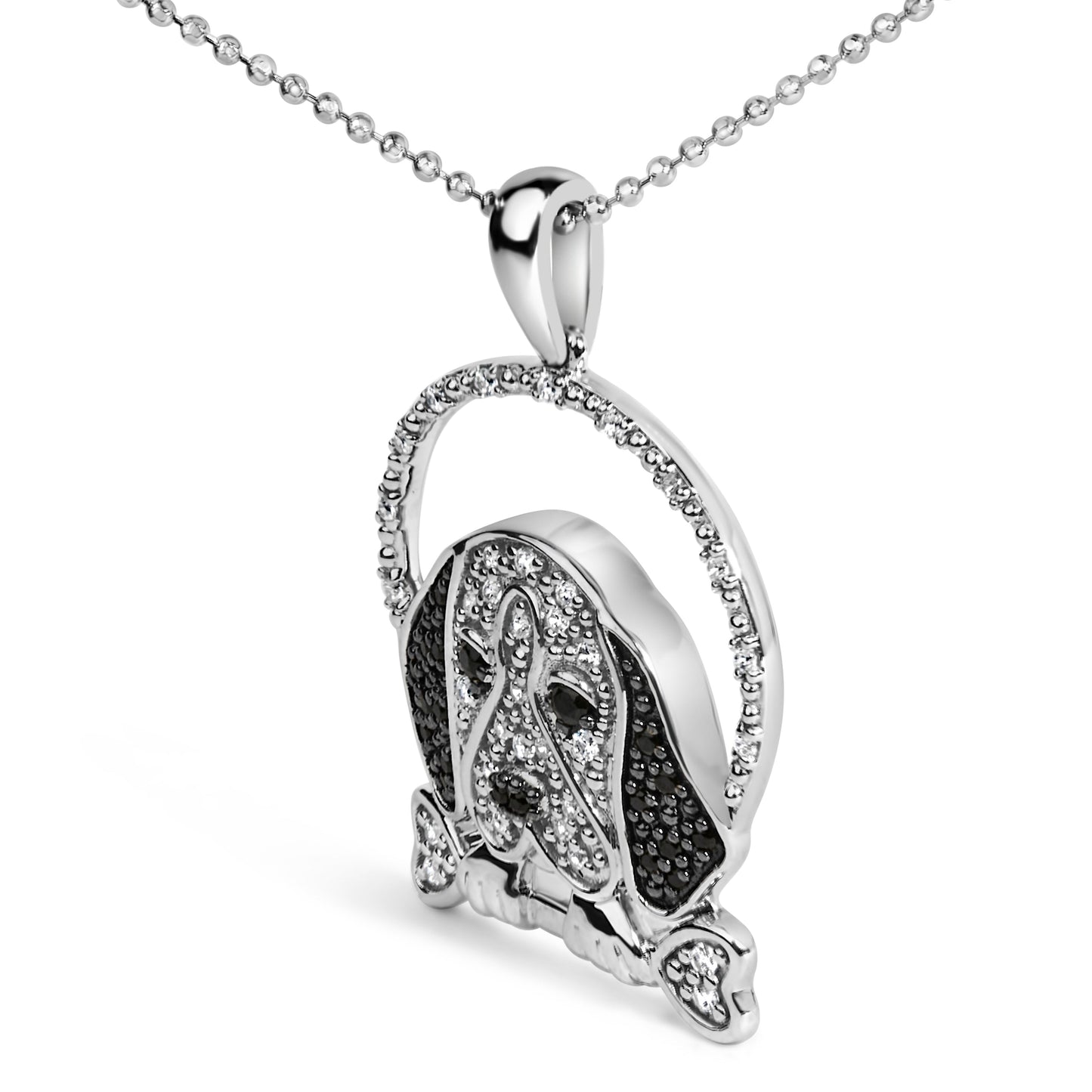 .925 Sterling Silver 1/4 Cttw White and Black Diamond Beagle Dog and Bone Pendant Necklace (I-J Color, I2-I3 Clarity) - 18" Inches Bids.com