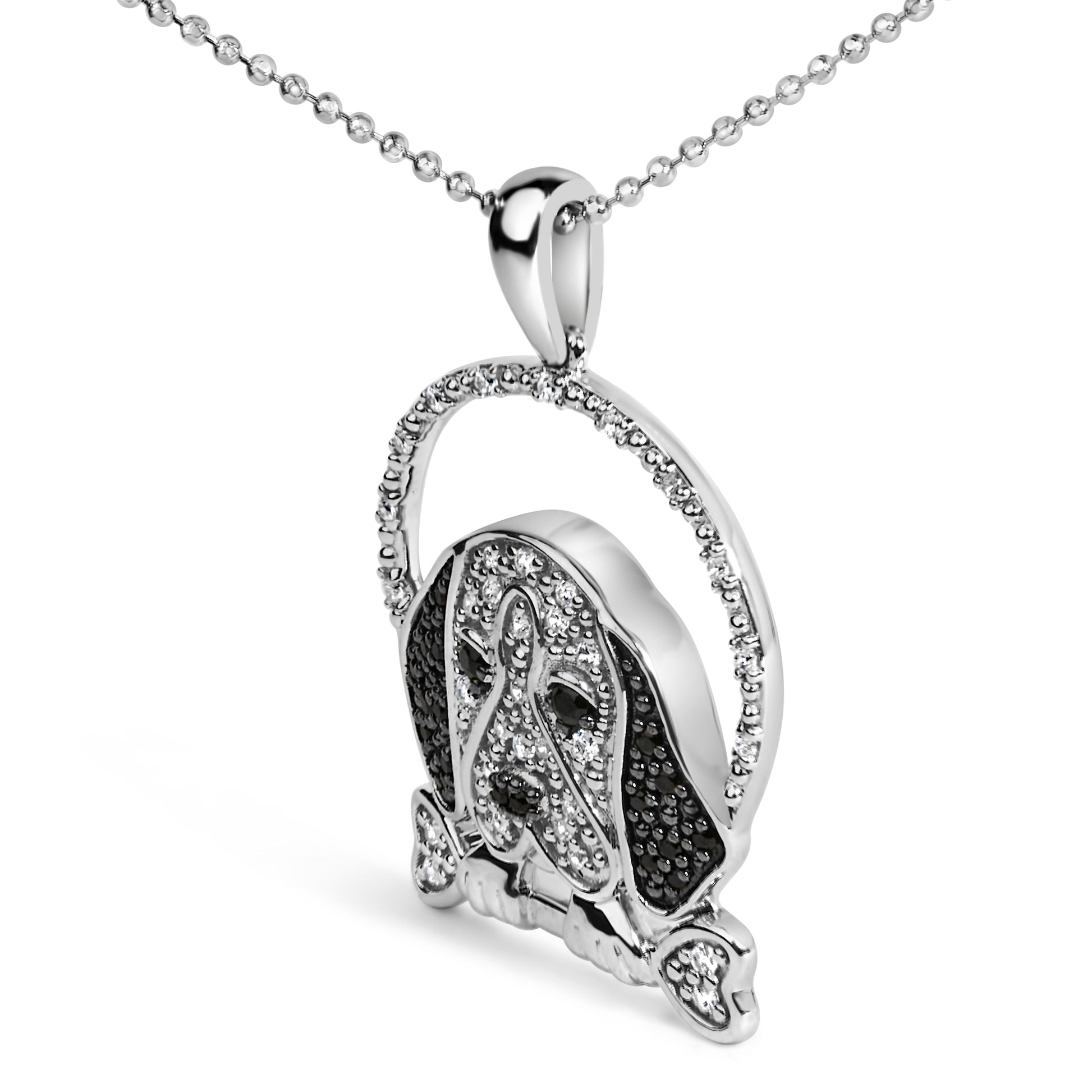 .925 Sterling Silver 1/4 Cttw White and Black Diamond Beagle Dog and Bone Pendant Necklace (I-J Color, I2-I3 Clarity) - 18" Inches Bids.com