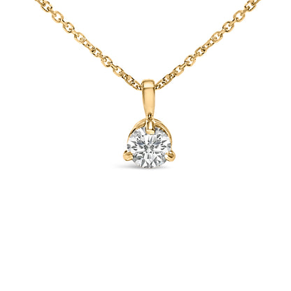 14K Yellow Gold 3/8 Cttw 3 Prong Martini Set Round Diamond Solitaire Pendant Necklace (G-H Color, SI2-I1 Clarity) - 18" Inches Bids.com