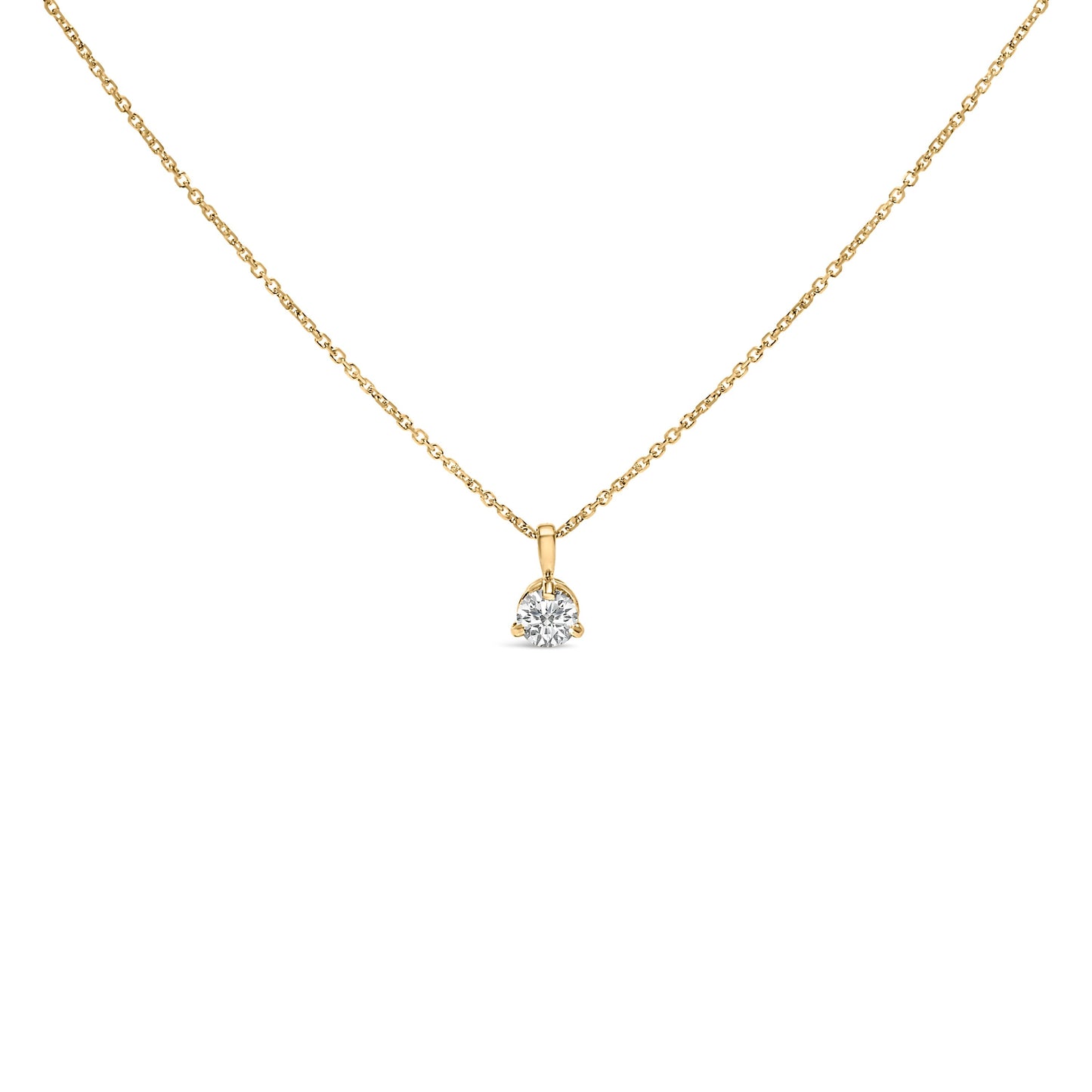 14K Yellow Gold 3/8 Cttw 3 Prong Martini Set Round Diamond Solitaire Pendant Necklace (G-H Color, SI2-I1 Clarity) - 18" Inches Bids.com