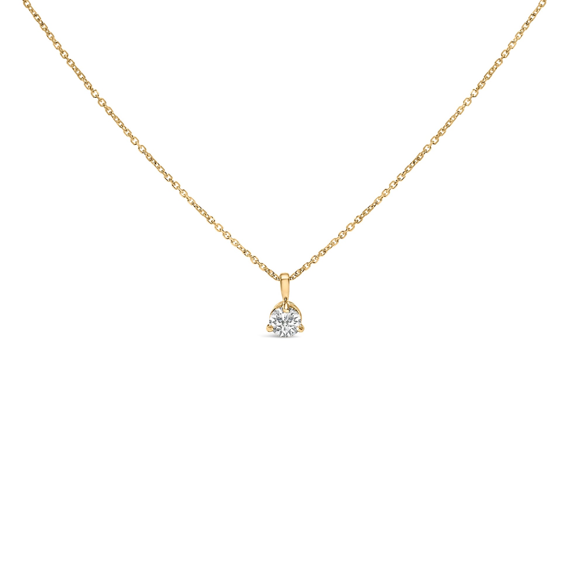 14K Yellow Gold 3/8 Cttw 3 Prong Martini Set Round Diamond Solitaire Pendant Necklace (G-H Color, SI2-I1 Clarity) - 18" Inches Bids.com