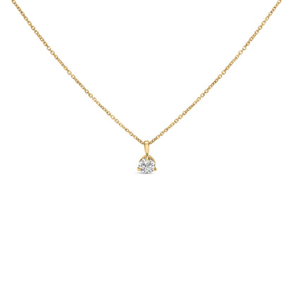 14K Yellow Gold 3/8 Cttw 3 Prong Martini Set Round Diamond Solitaire Pendant Necklace (G-H Color, SI2-I1 Clarity) - 18" Inches Bids.com