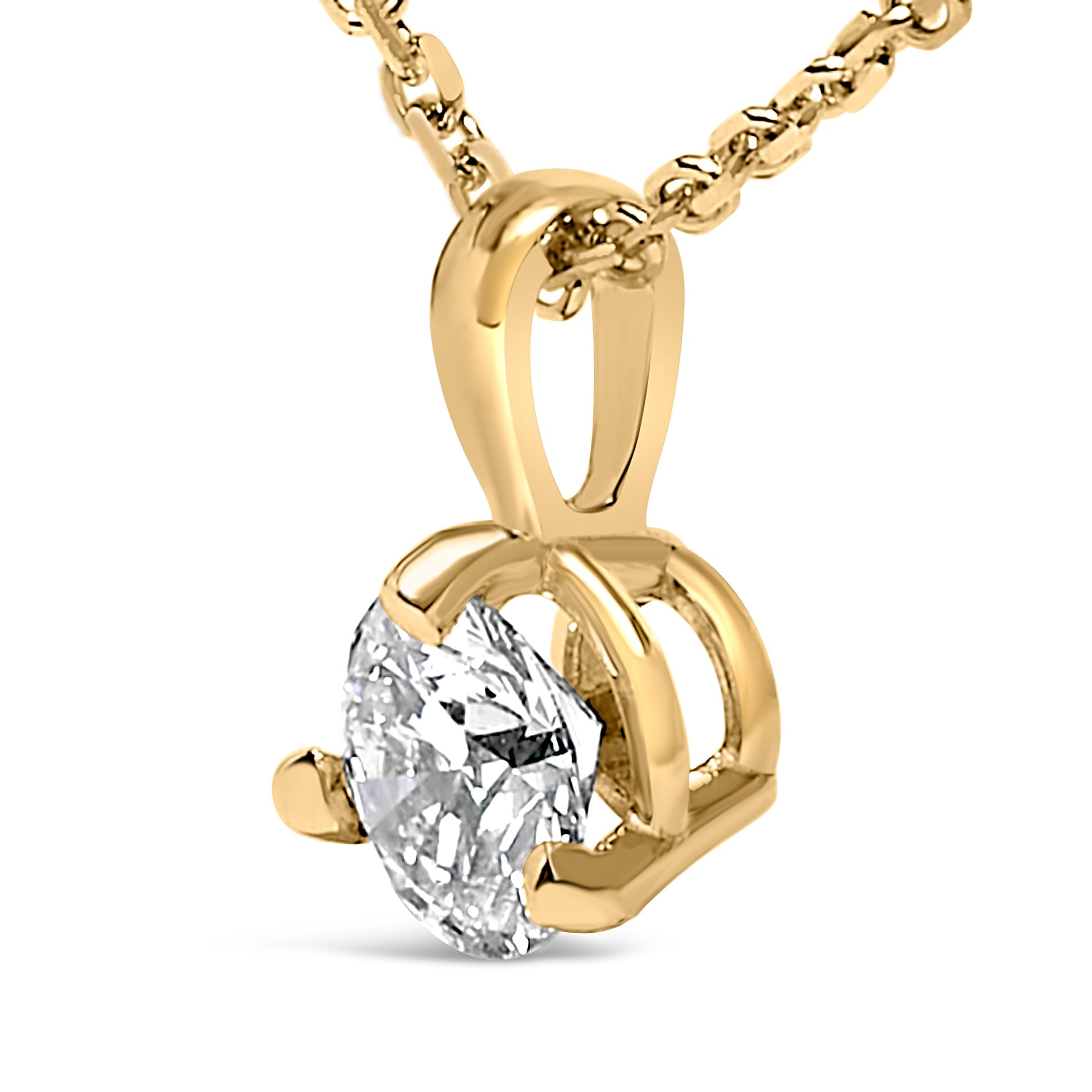 14K Yellow Gold 3/8 Cttw 3 Prong Martini Set Round Diamond Solitaire Pendant Necklace (G-H Color, SI2-I1 Clarity) - 18" Inches Bids.com