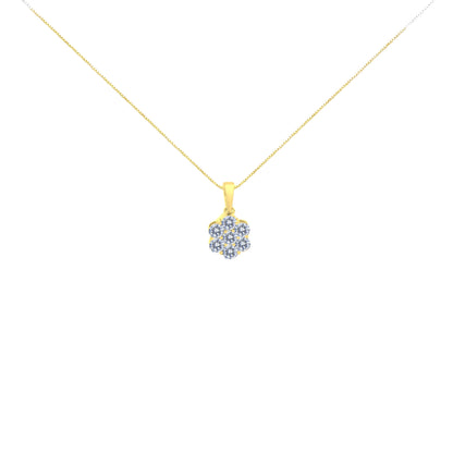 14K Yellow Gold 1.00 Cttw Brilliant Round-Cut Diamond 7 Stone Floral Cluster 18" Pendant Necklace (H-I Color, SI2-I1 Clarity) Bids.com