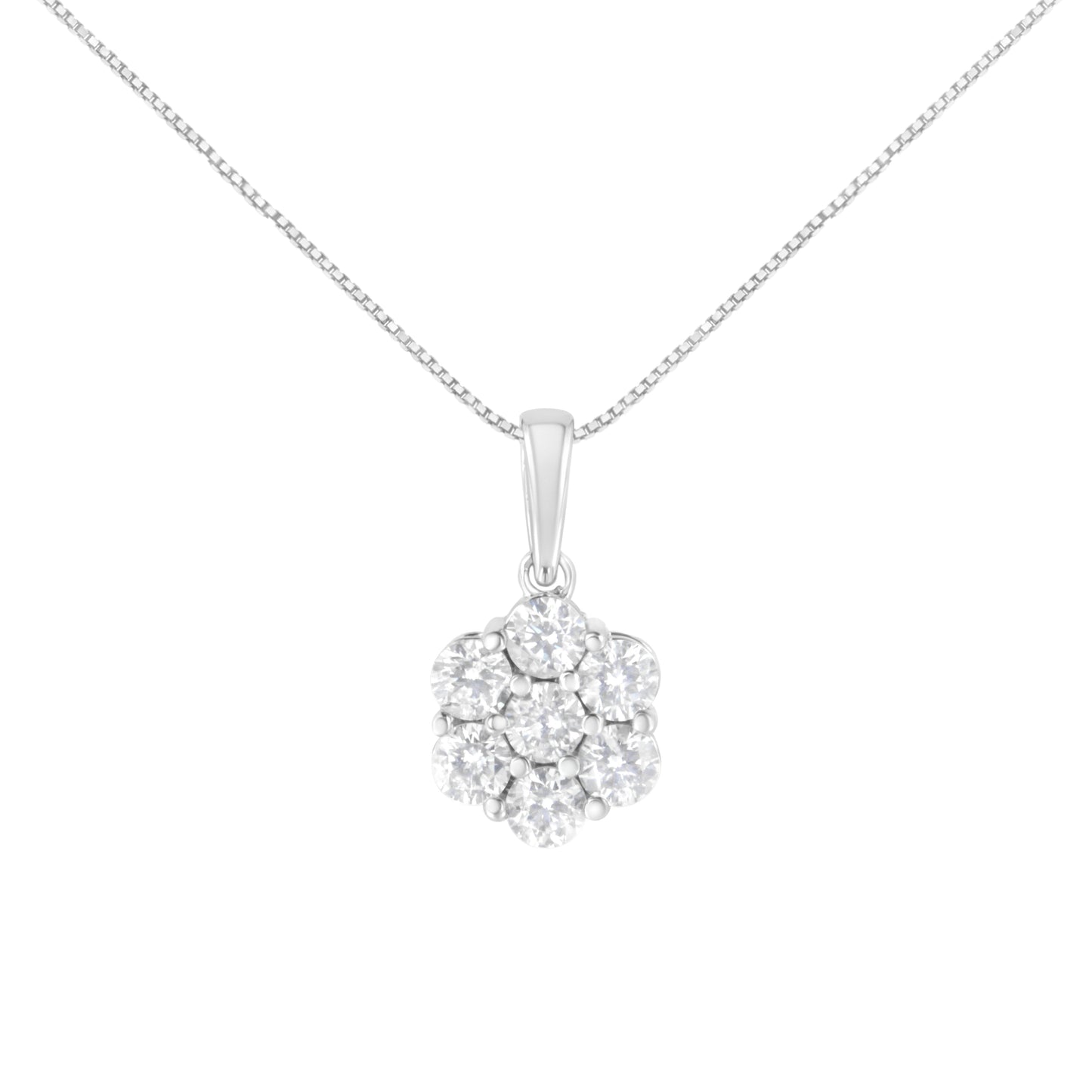 14K White Gold 2.00 Cttw Brilliant Round-Cut Diamond 7 Stone Flower Cluster 18" Pendant Necklace (H-I Color, SI2-I1 Clarity) Bids.com