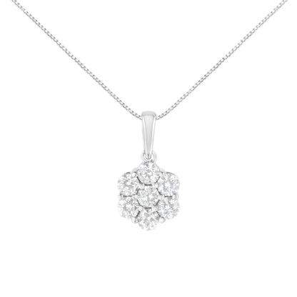 14K White Gold 2.00 Cttw Brilliant Round-Cut Diamond 7 Stone Flower Cluster 18" Pendant Necklace (H-I Color, SI2-I1 Clarity) Bids.com