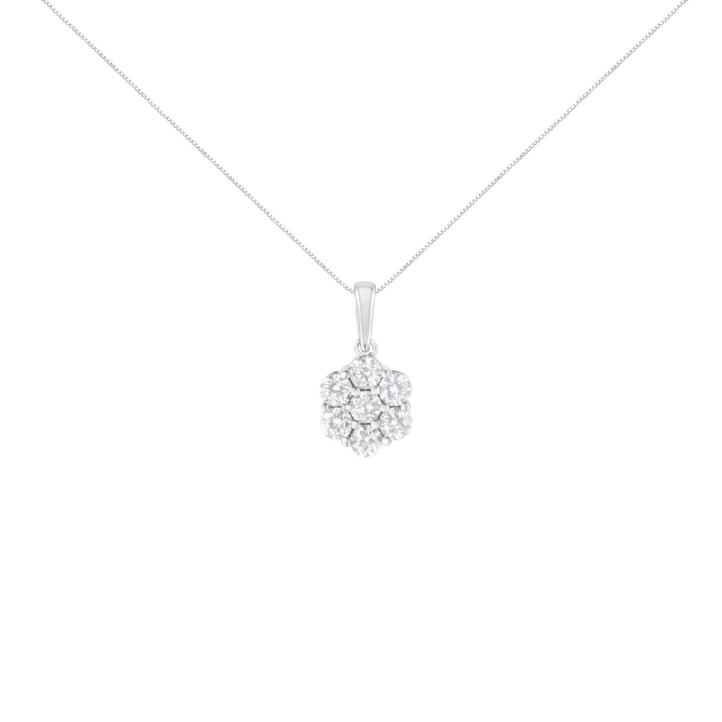 14K White Gold 2.00 Cttw Brilliant Round-Cut Diamond 7 Stone Flower Cluster 18" Pendant Necklace (H-I Color, SI2-I1 Clarity) Bids.com