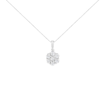 14K White Gold 2.00 Cttw Brilliant Round-Cut Diamond 7 Stone Flower Cluster 18" Pendant Necklace (H-I Color, SI2-I1 Clarity) Bids.com