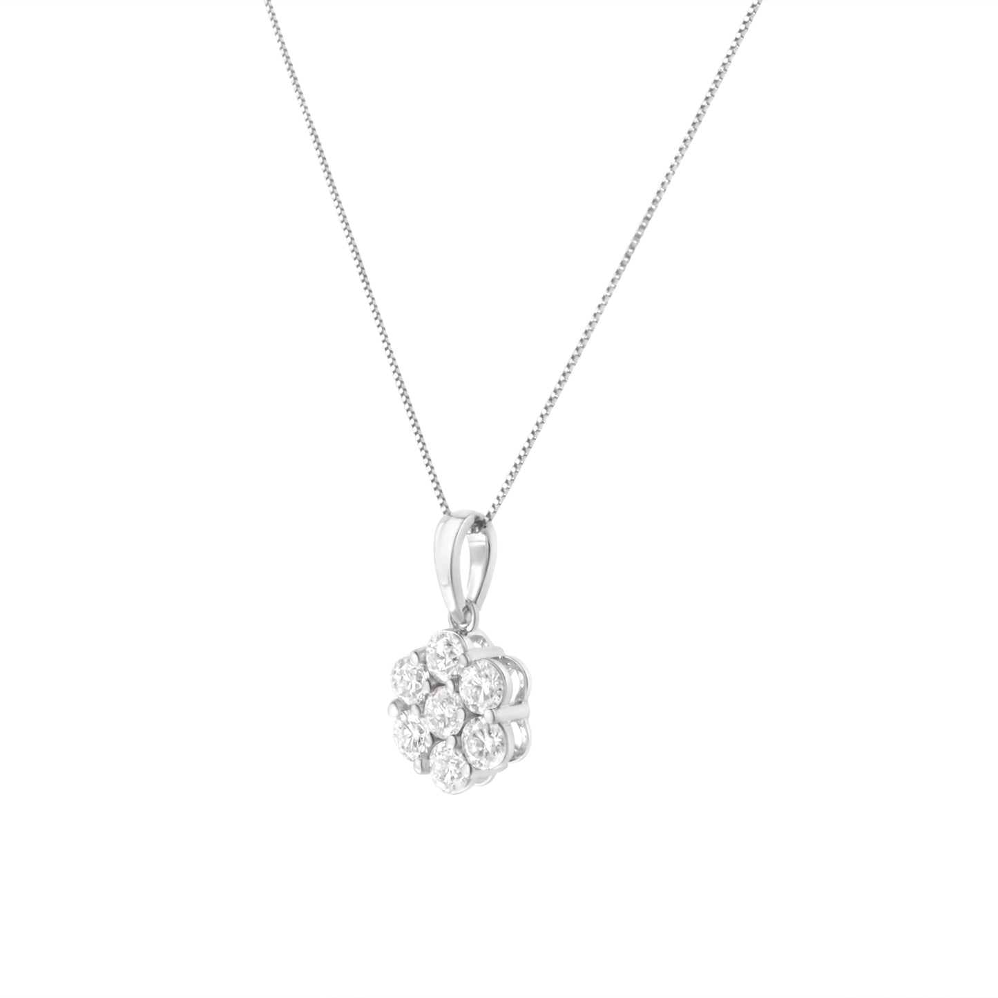 14K White Gold 2.00 Cttw Brilliant Round-Cut Diamond 7 Stone Flower Cluster 18" Pendant Necklace (H-I Color, SI2-I1 Clarity) Bids.com