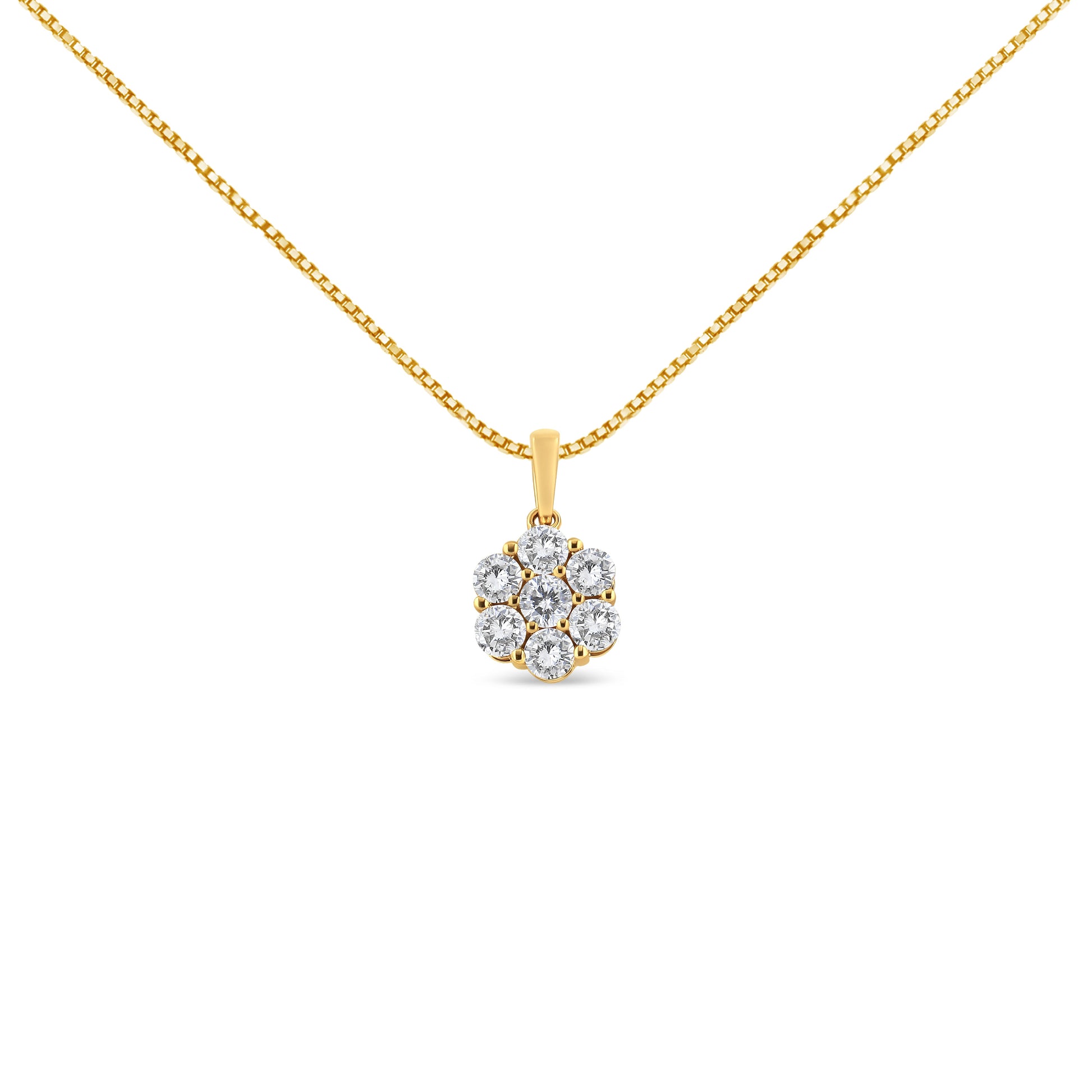 14K Yellow Gold 2.00 Cttw Brilliant Round-Cut Diamond 7 Stone Flower Cluster 18" Pendant Necklace (H-I Color, SI2-I1 Clarity) Bids.com