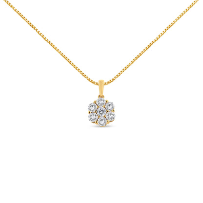 14K Yellow Gold 2.00 Cttw Brilliant Round-Cut Diamond 7 Stone Flower Cluster 18" Pendant Necklace (H-I Color, SI2-I1 Clarity) Bids.com