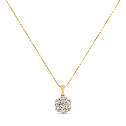 14K Yellow Gold 2.00 Cttw Brilliant Round-Cut Diamond 7 Stone Flower Cluster 18" Pendant Necklace (H-I Color, SI2-I1 Clarity) Bids.com
